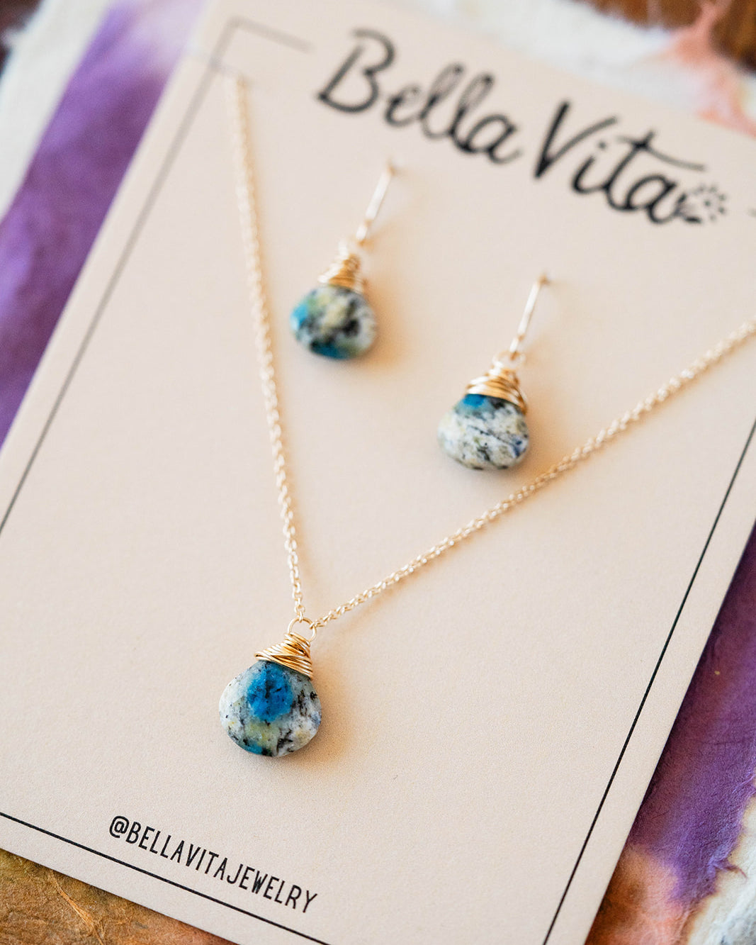 Natural Stone Jewelry Gift Sets Charm + Pendant Necklaces Bella Vita Jewelry K2 Jasper 14k Gold Filled