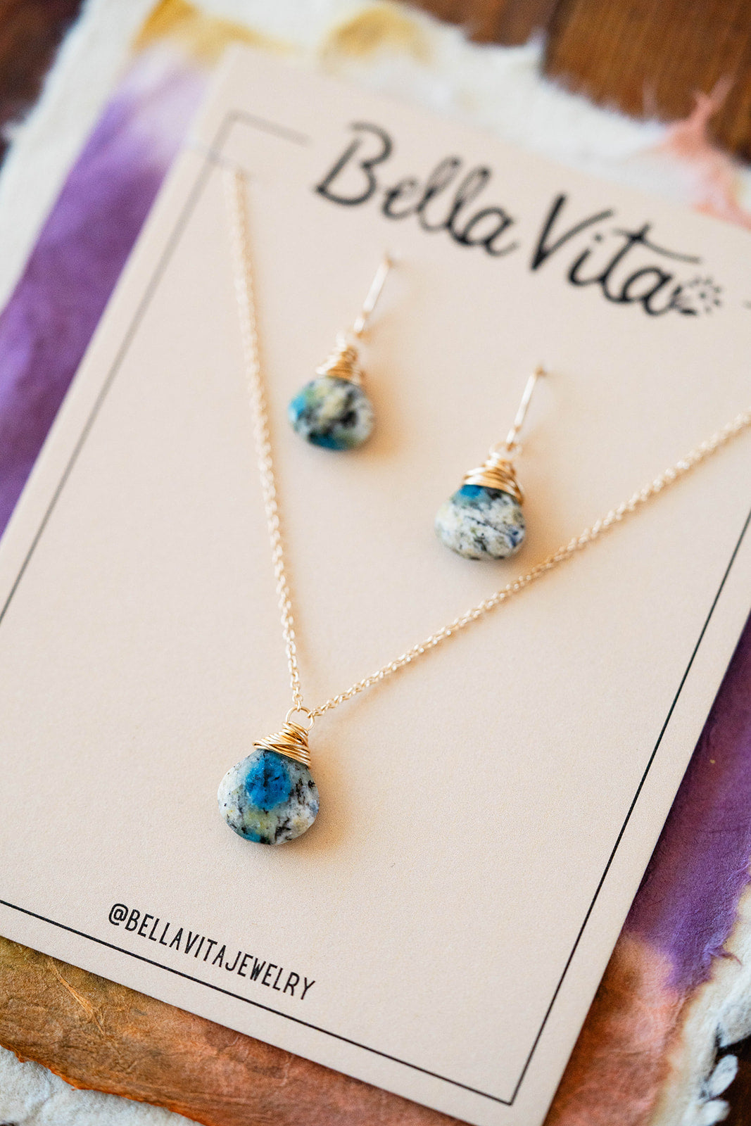 Natural Stone Jewelry Gift Sets Charm + Pendant Necklaces Bella Vita Jewelry K2 Jasper 14k Gold Filled
