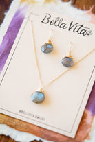 Natural Stone Jewelry Gift Sets Charm + Pendant Necklaces Bella Vita Jewelry Labradorite 14k Gold Filled