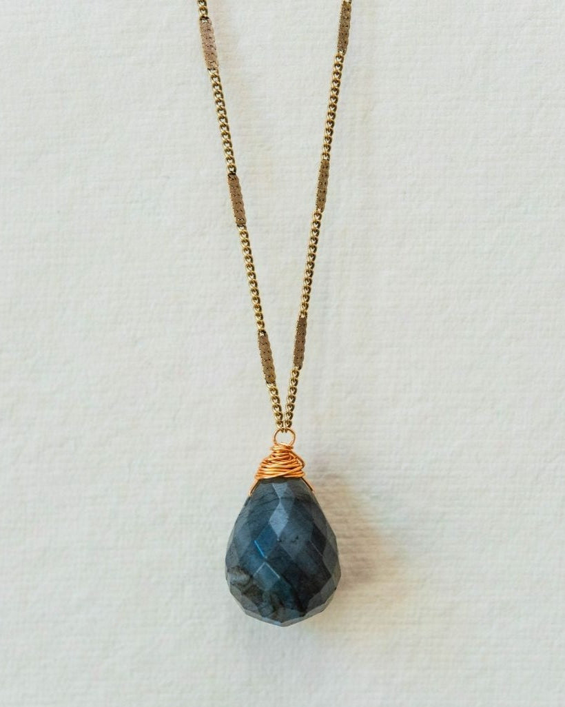 Zara Drop Necklace – The Perfect Gift of Timeless Elegance and Artisan Craftsmanship Necklaces Bella Vita Jewelry Labradorite Antique Gold Plated