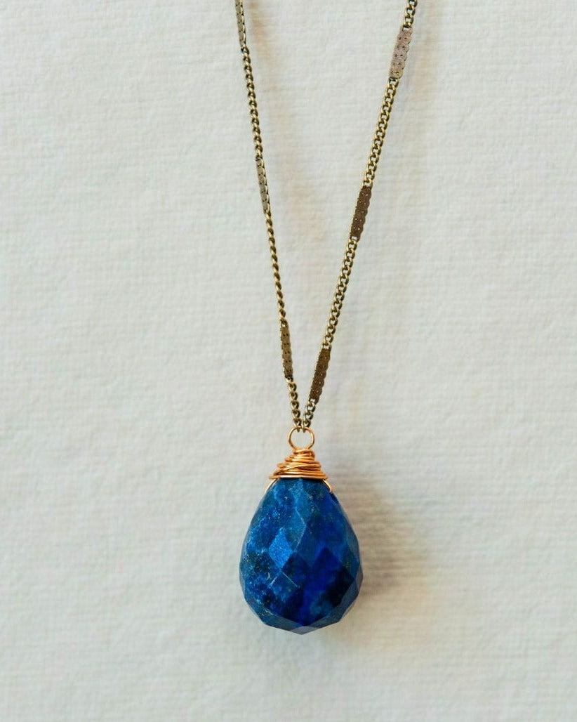 Zara Drop Necklace – The Perfect Gift of Timeless Elegance and Artisan Craftsmanship Necklaces Bella Vita Jewelry Lapis Antique Gold Plated