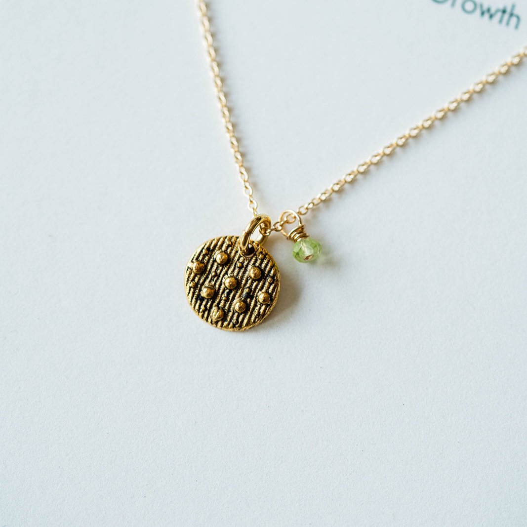 Dainty Birthstone Button Charm Necklace Charm + Pendant Necklaces Bella Vita Jewelry Peridot (August) Gold Plated Charm/14K GF Chain