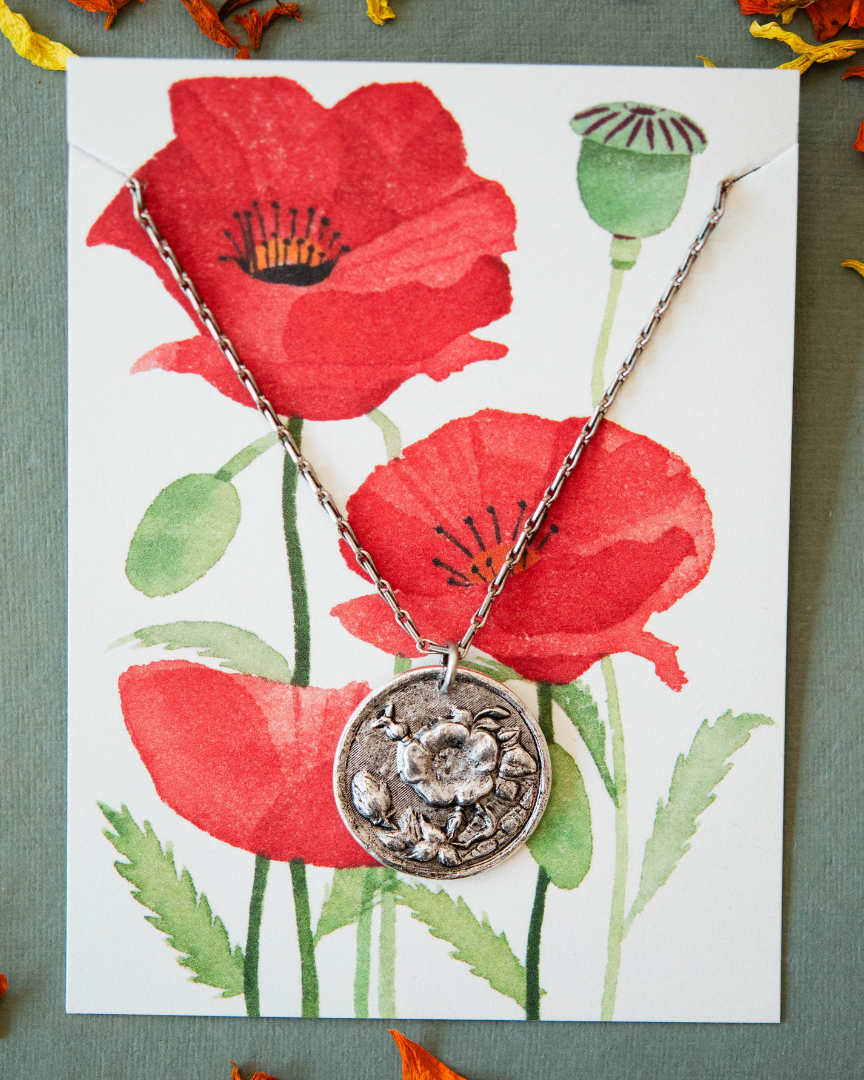 In the Garden - Poppy Necklace Charm + Pendant Necklaces Bella Vita Jewelry Pewter Pendant/Silver Plated Chain