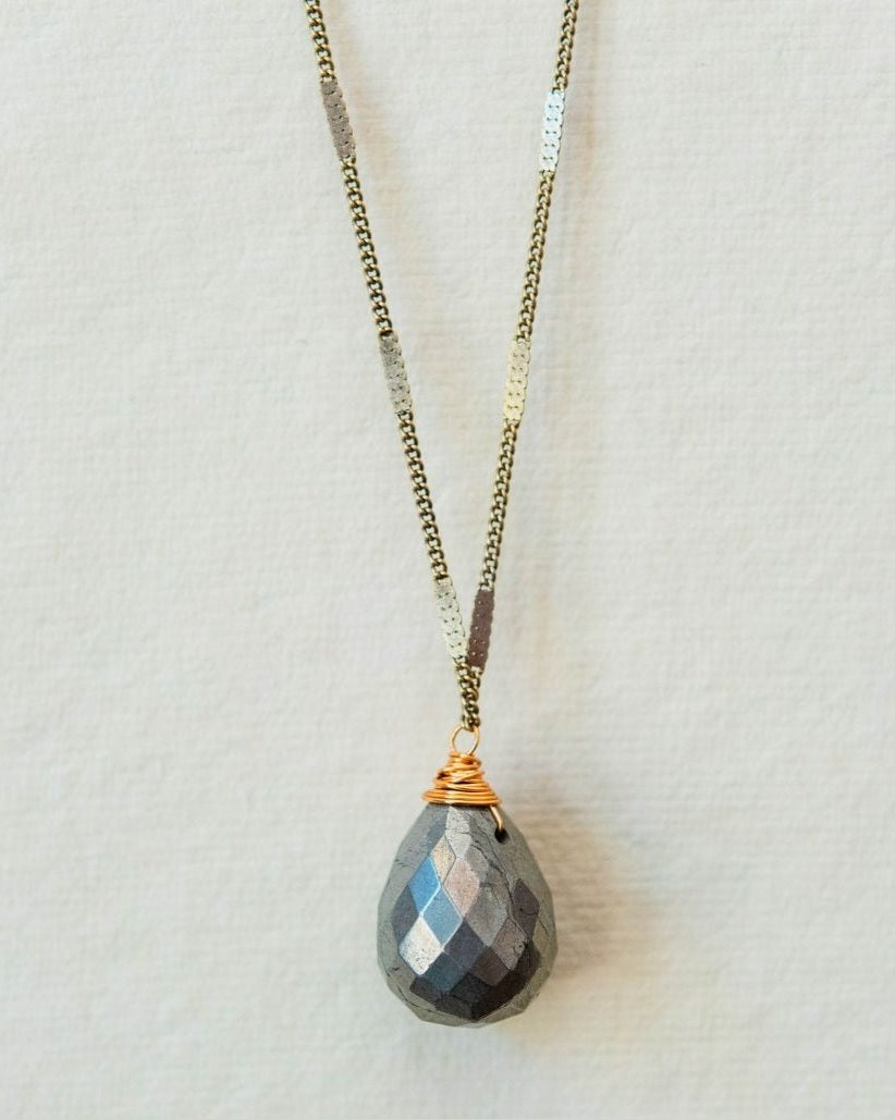 Zara Drop Necklace – The Perfect Gift of Timeless Elegance and Artisan Craftsmanship Necklaces Bella Vita Jewelry Pyrite Antique Gold Plated