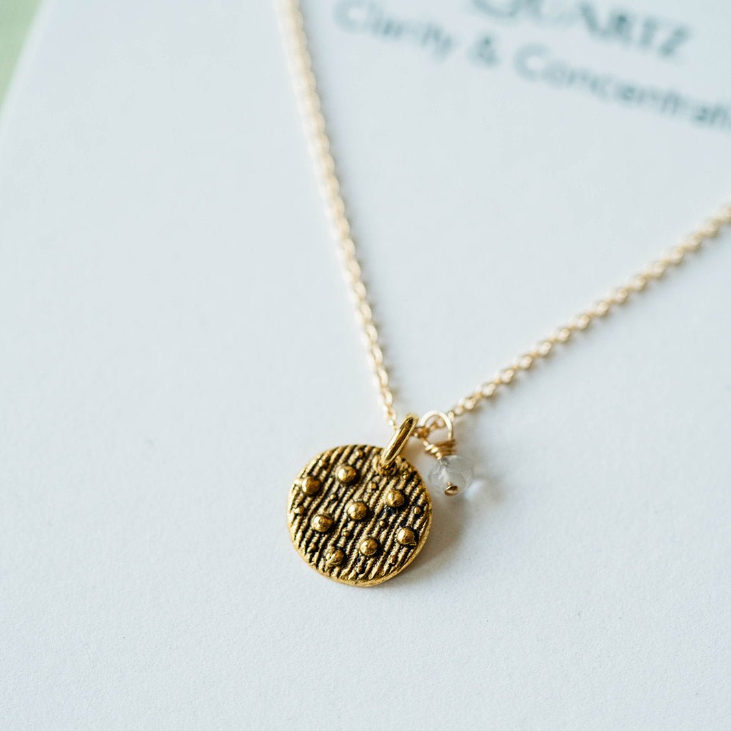 Dainty Birthstone Button Charm Necklace Charm + Pendant Necklaces Bella Vita Jewelry Diamond/Quartz (April) Gold Plated Charm/14K GF Chain