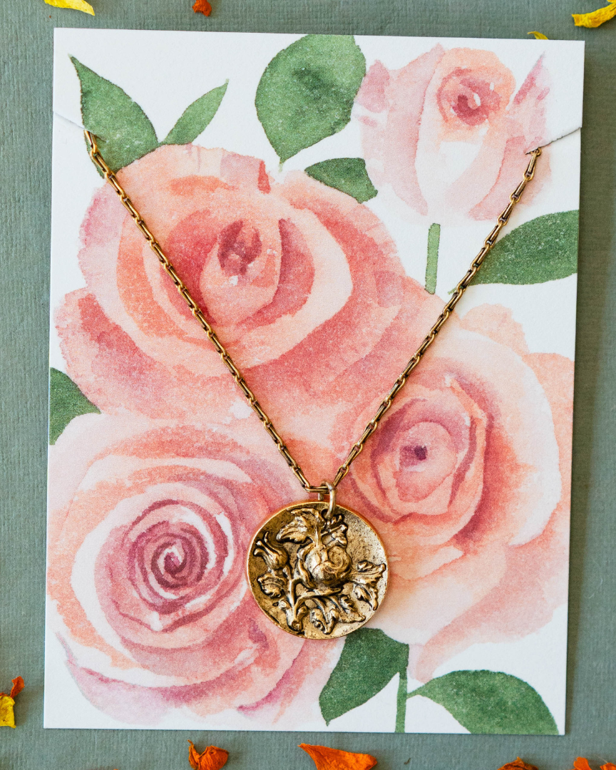 In the Garden - Rose Necklace Charm + Pendant Necklaces Bella Vita Jewelry Gold Plated Pendant/Gold Plated Chain