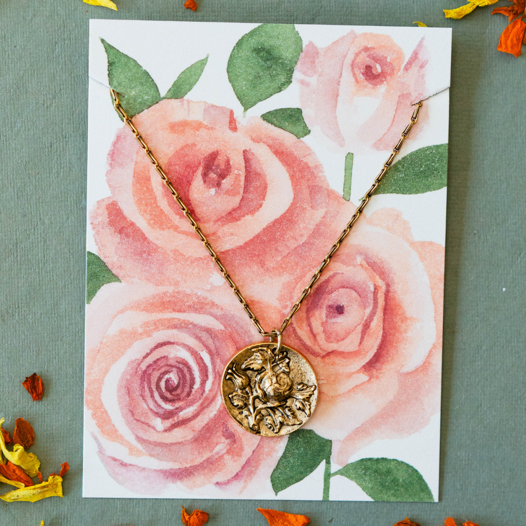 In the Garden - Rose Necklace Charm + Pendant Necklaces Bella Vita Jewelry Gold Plated Pendant/Gold Plated Chain  