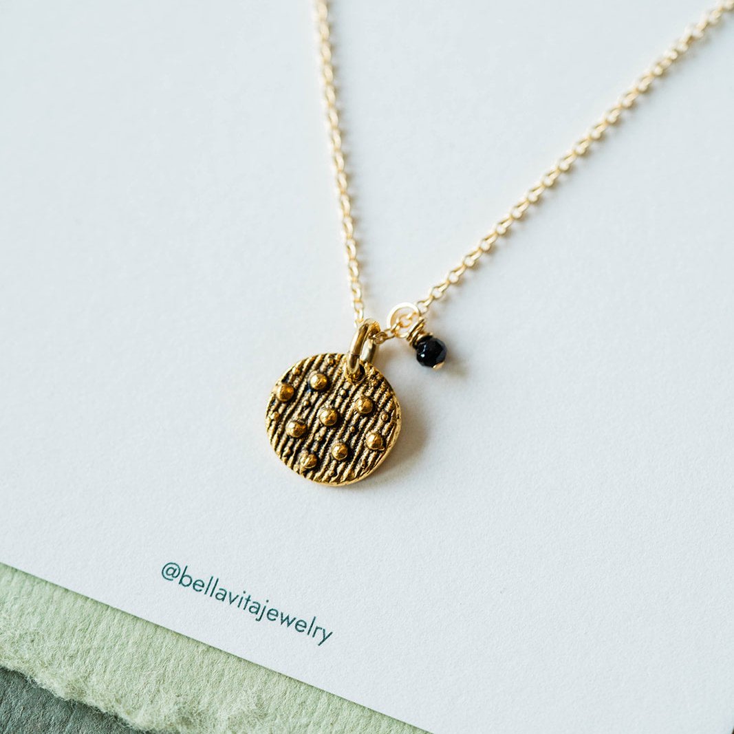 Dainty Birthstone Button Charm Necklace Charm + Pendant Necklaces Bella Vita Jewelry Sapphire (September) Gold Plated Charm/14K GF Chain