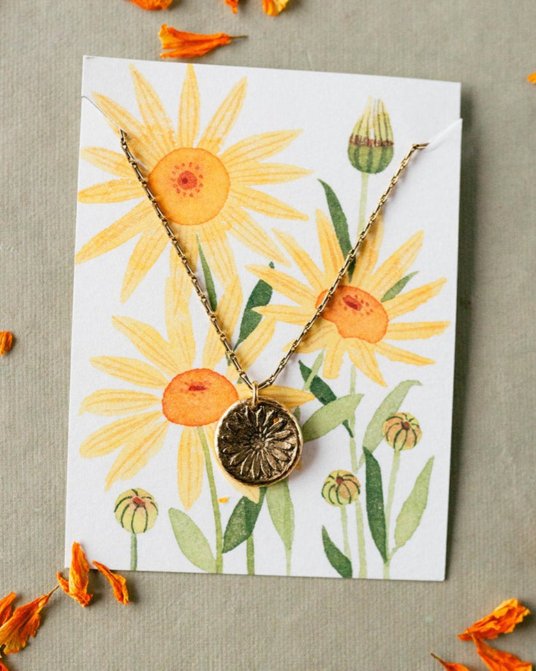 In the Garden - Sunflower Necklace Charm + Pendant Necklaces Bella Vita Jewelry Gold Plated Pendant/Gold Plated Chain