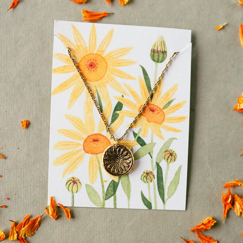 In the Garden - Sunflower Necklace Charm + Pendant Necklaces Bella Vita Jewelry Gold Plated Pendant/Gold Plated Chain