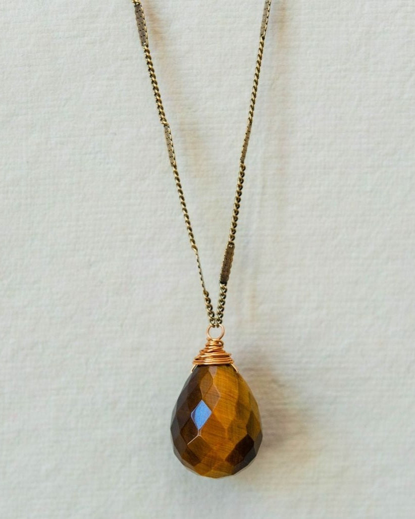 Zara Drop Necklace – The Perfect Gift of Timeless Elegance and Artisan Craftsmanship Necklaces Bella Vita Jewelry Tigers Eye Antique Gold Plated