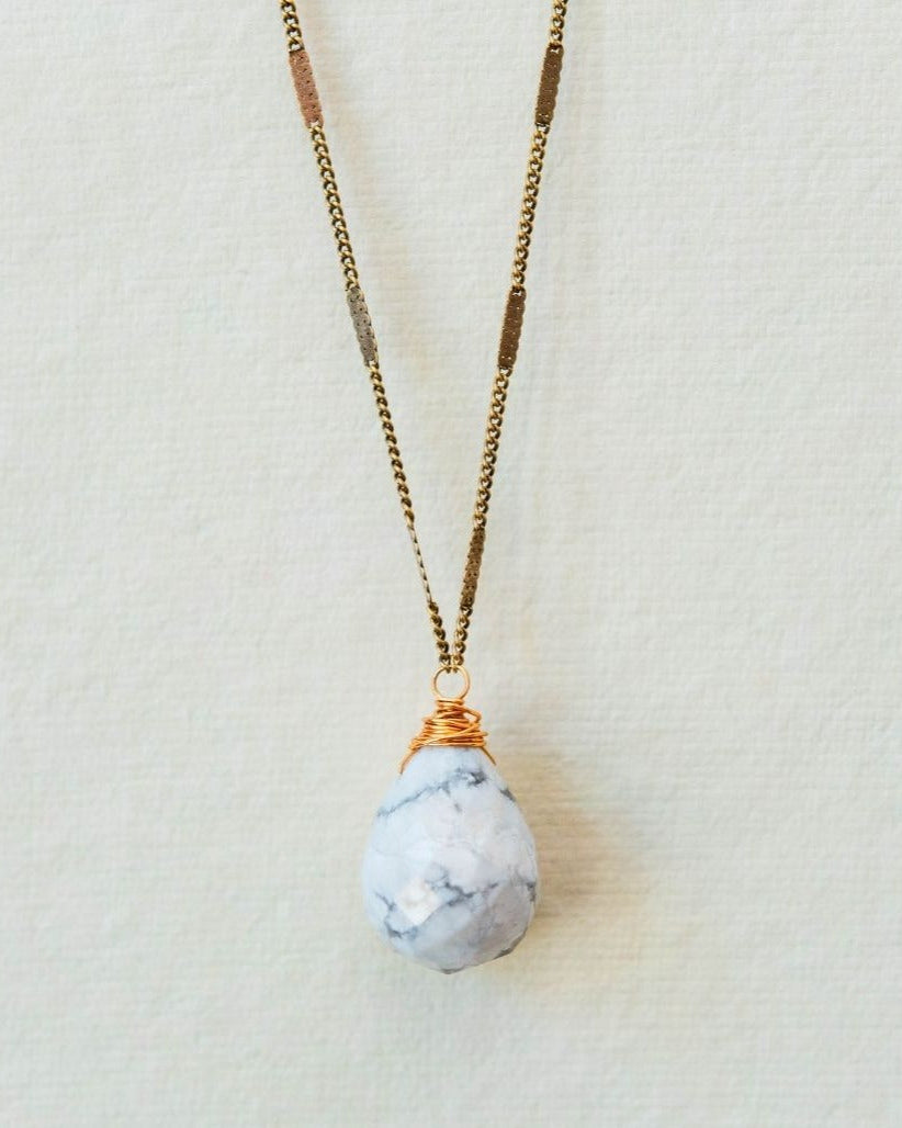 Zara Drop Necklace – The Perfect Gift of Timeless Elegance and Artisan Craftsmanship Necklaces Bella Vita Jewelry White Howlite Antique Gold Plated