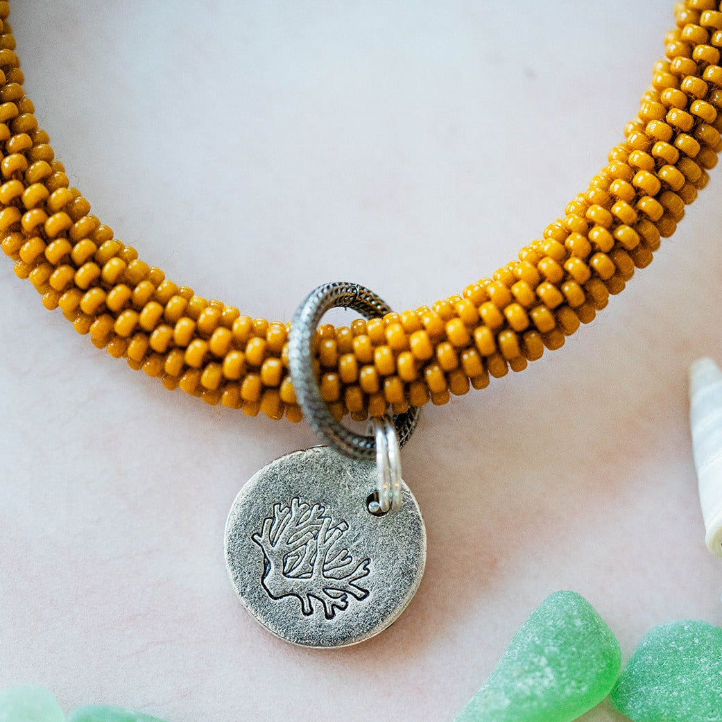 Beach Vibes Handstamped Charm Bracelet - Customizable Summer Jewelry Beaded Bangles Bella Vita Jewelry Pewter Coral