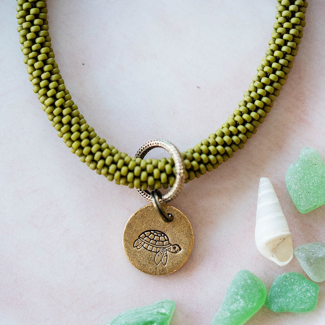 Beach Vibes Handstamped Charm Bracelet - Customizable Summer Jewelry Beaded Bangles Bella Vita Jewelry Gold Plated Turtle