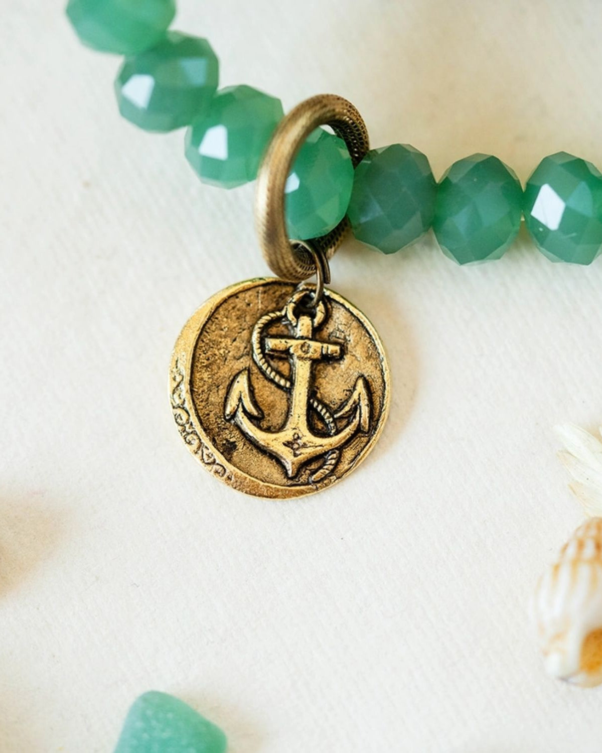 Yacht Rock Anchor Charm Bracelet Beaded Bangles Bella Vita Jewelry Gold Plated