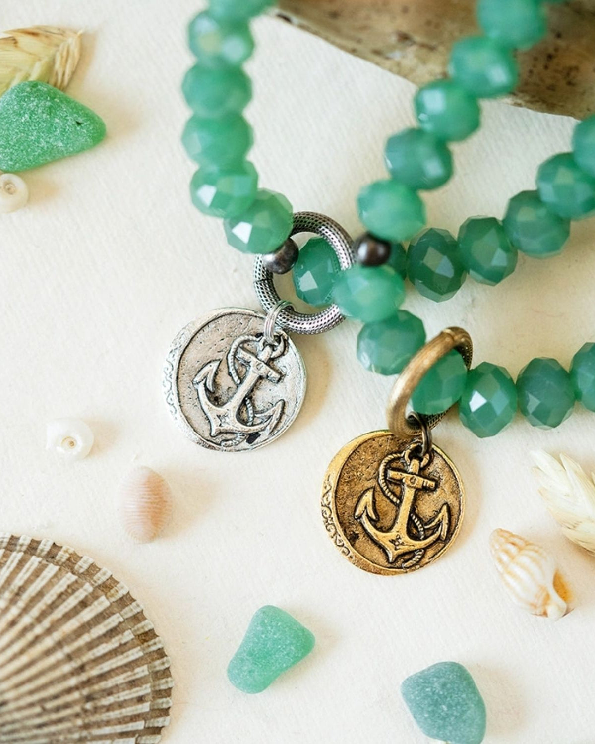 Yacht Rock Anchor Charm Bracelet Beaded Bangles Bella Vita Jewelry