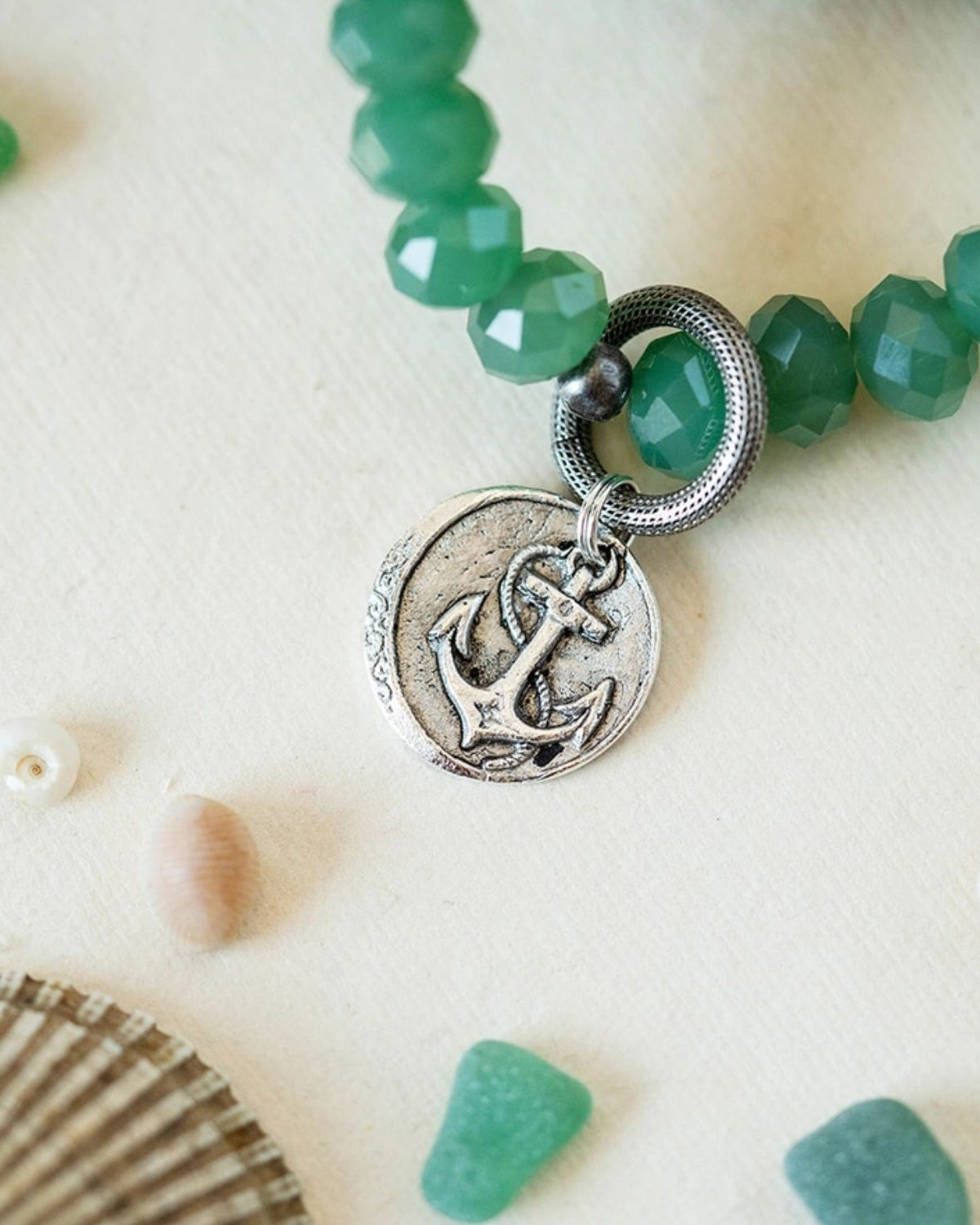 Yacht Rock Anchor Charm Bracelet Beaded Bangles Bella Vita Jewelry Antique Pewter