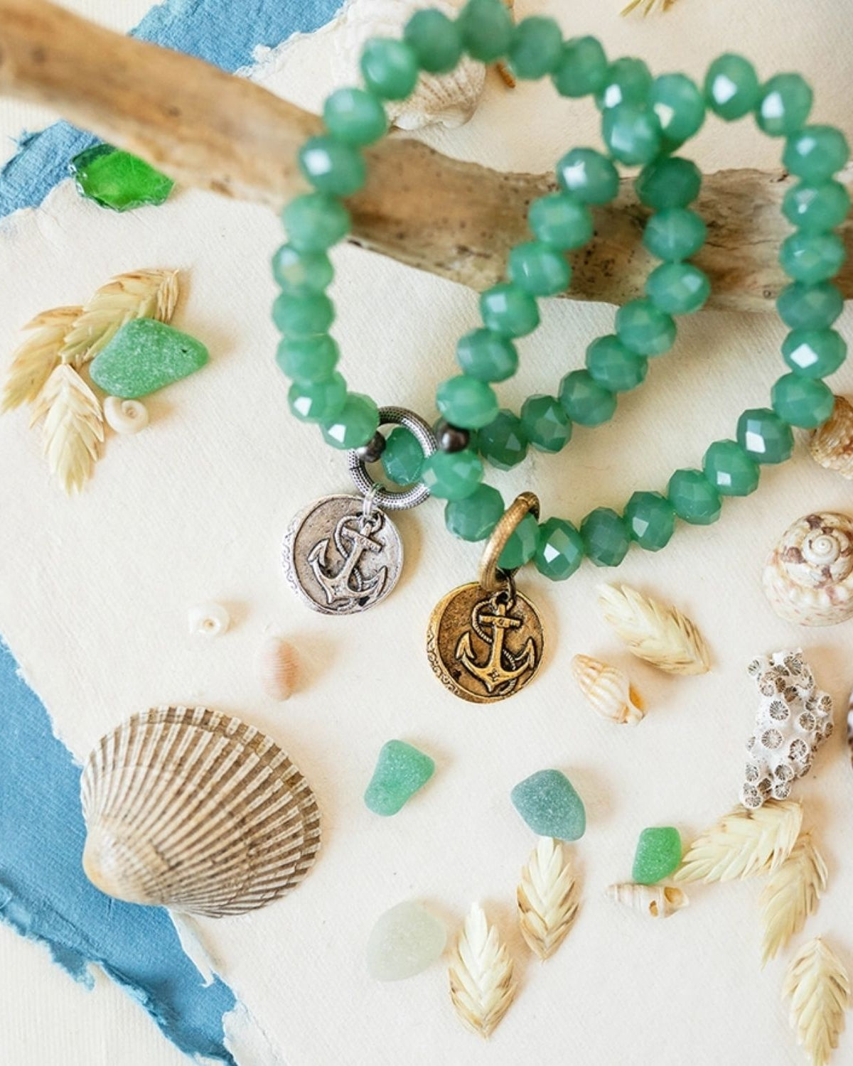 Yacht Rock Anchor Charm Bracelet Beaded Bangles Bella Vita Jewelry