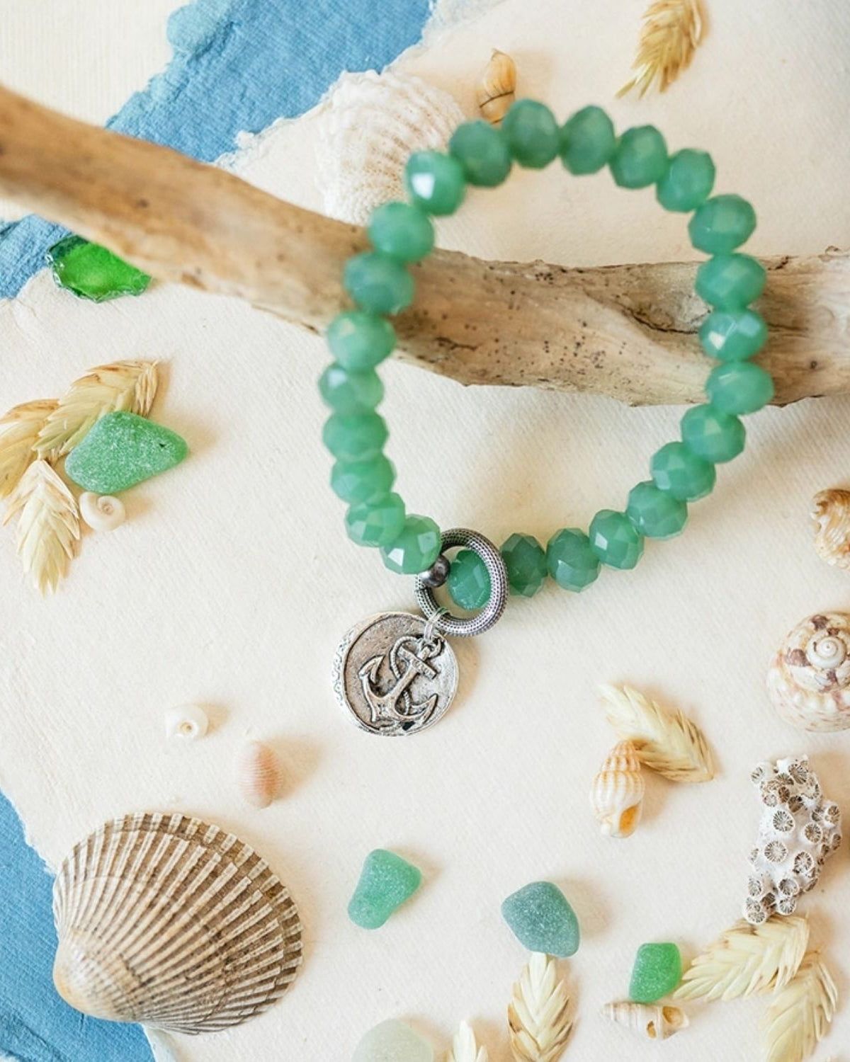 Yacht Rock Anchor Charm Bracelet Beaded Bangles Bella Vita Jewelry