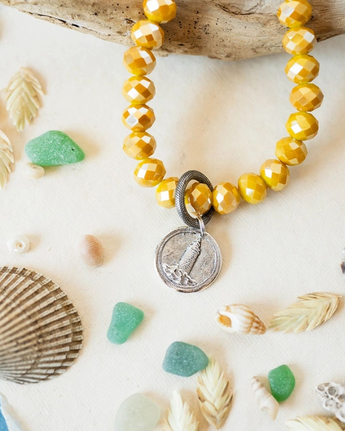 Yacht Rock Lighthouse Charm Bracelet Beaded Bangles Bella Vita Jewelry Antique Pewter