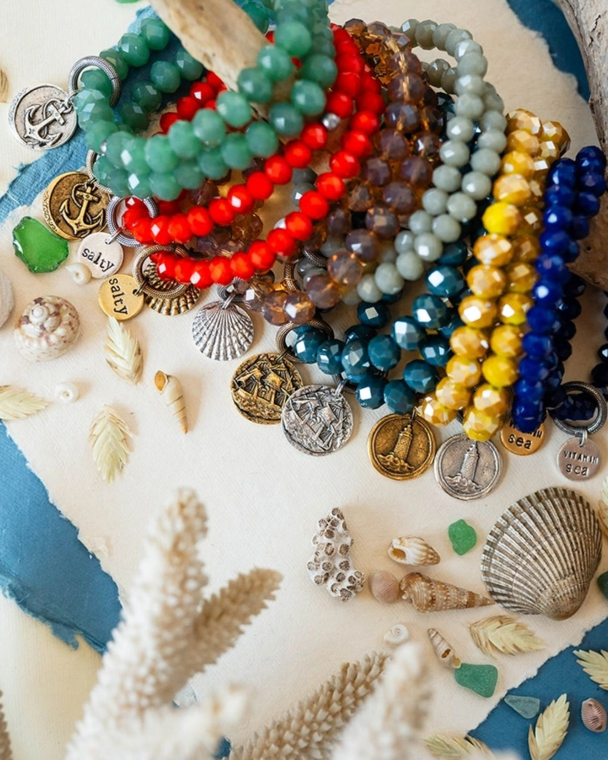 Yacht Rock Mantra Charm Bracelet Beaded Bangles Bella Vita Jewelry