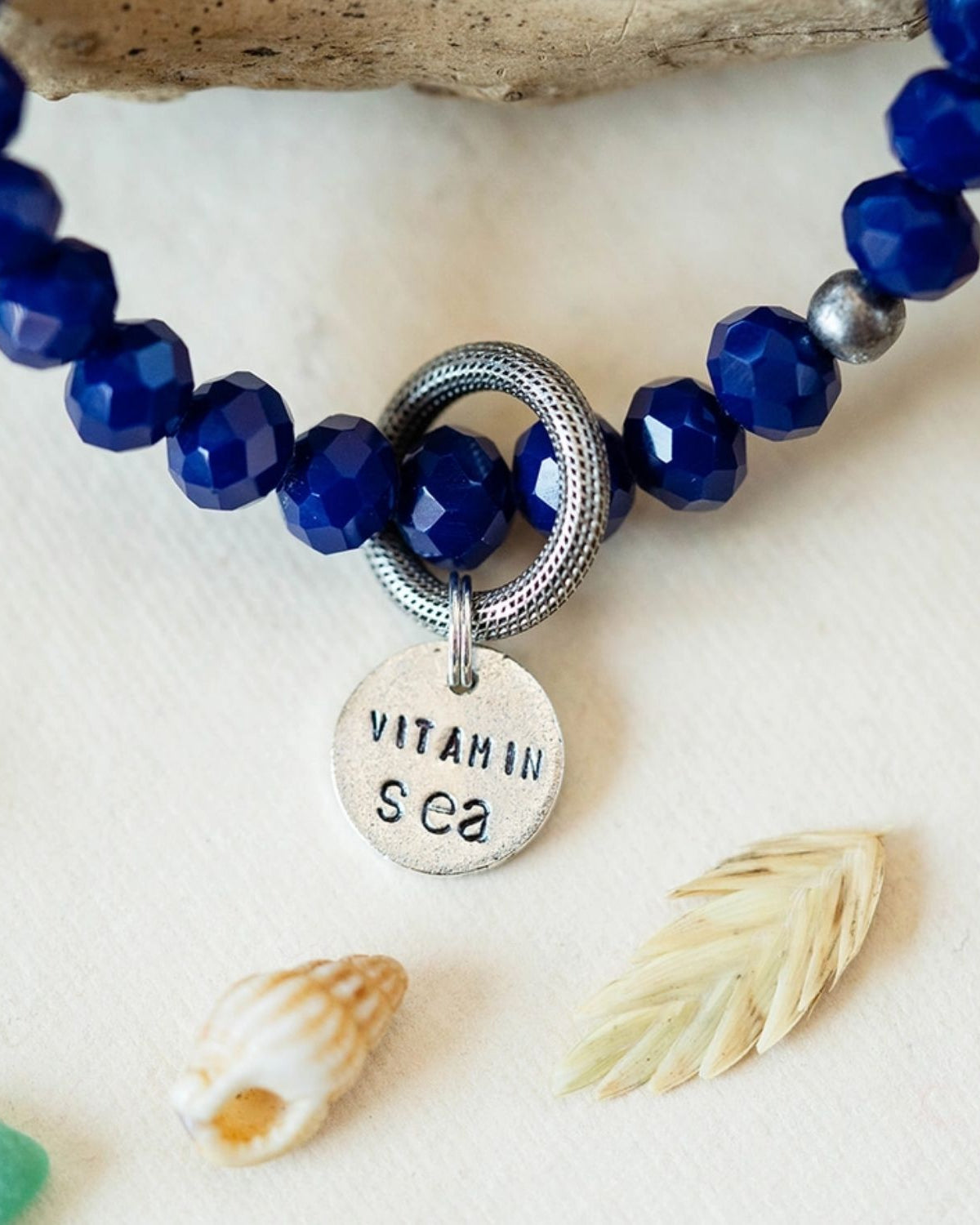 Yacht Rock Mantra Charm Bracelet Beaded Bangles Bella Vita Jewelry Antique Pewter Vitamin Sea