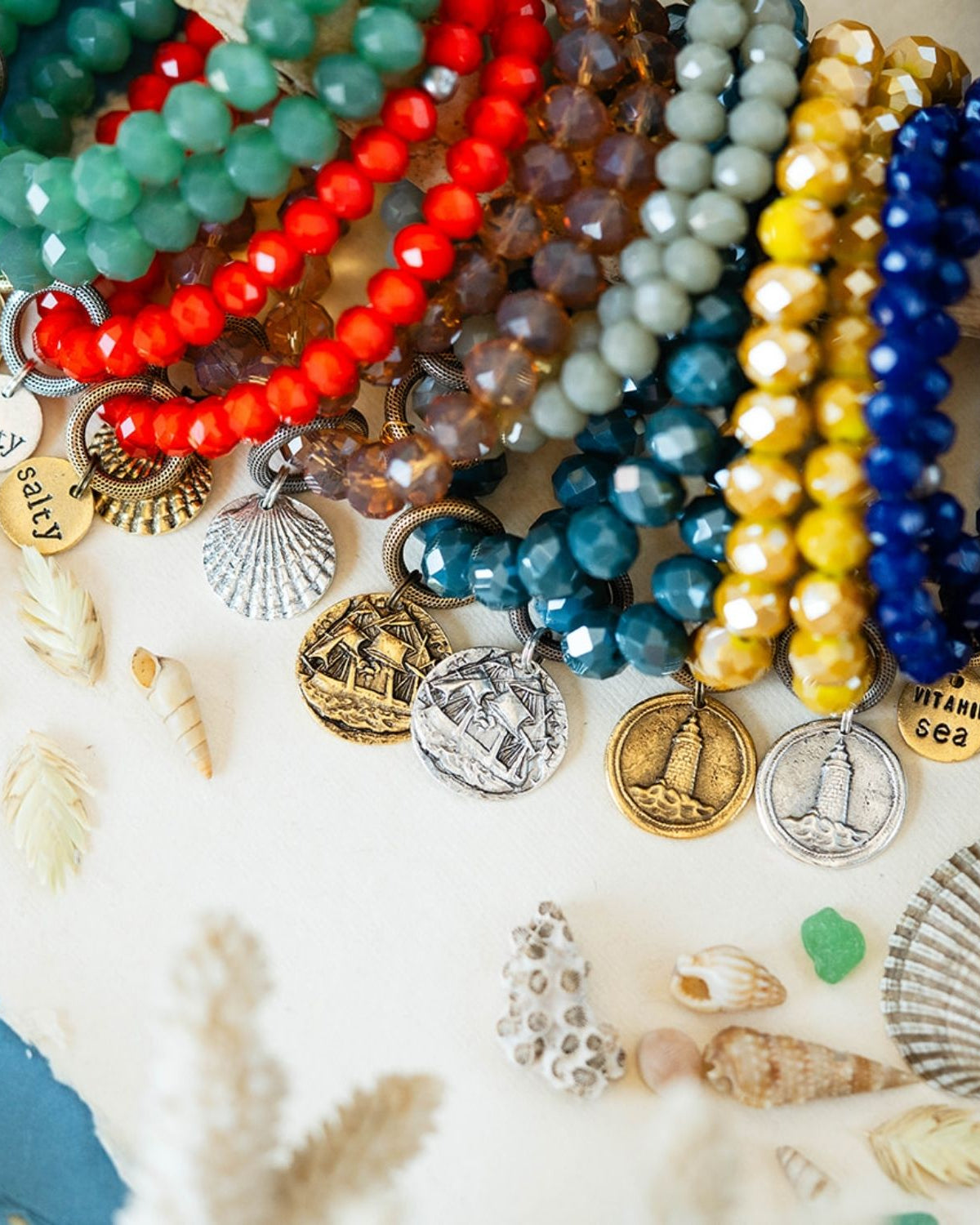 Yacht Rock Mantra Charm Bracelet Beaded Bangles Bella Vita Jewelry