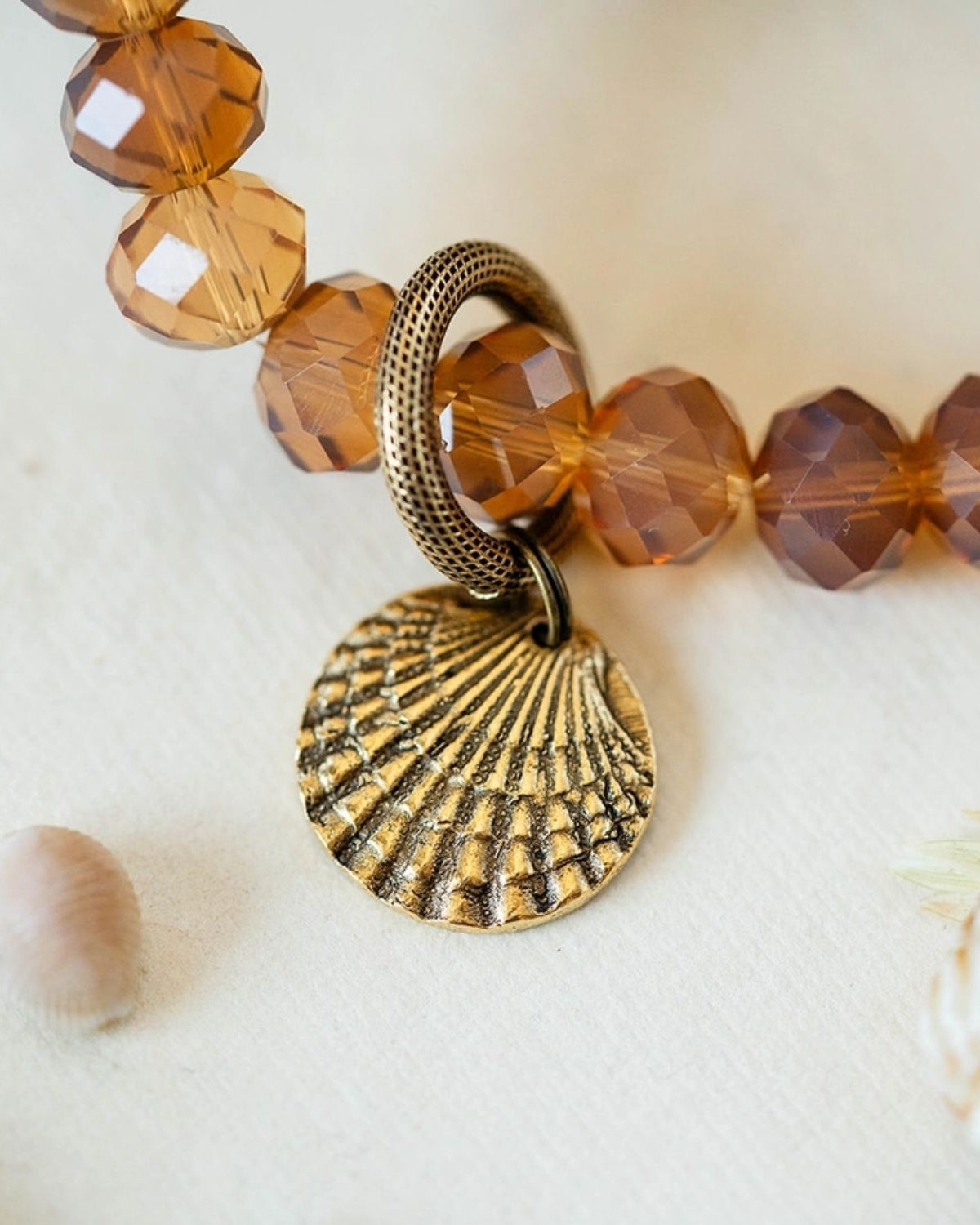Yacht Rock Scallop Shell Charm Bracelet Beaded Bangles Bella Vita Jewelry Gold Plated