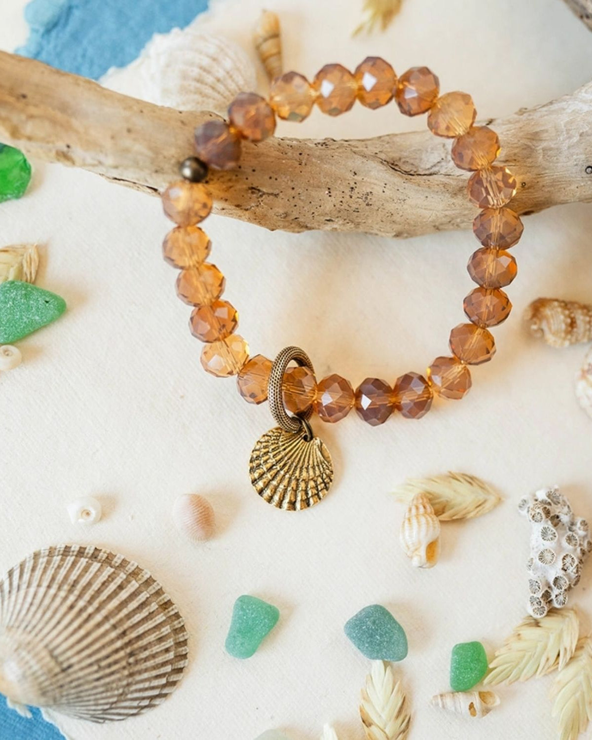 Yacht Rock Scallop Shell Charm Bracelet Beaded Bangles Bella Vita Jewelry