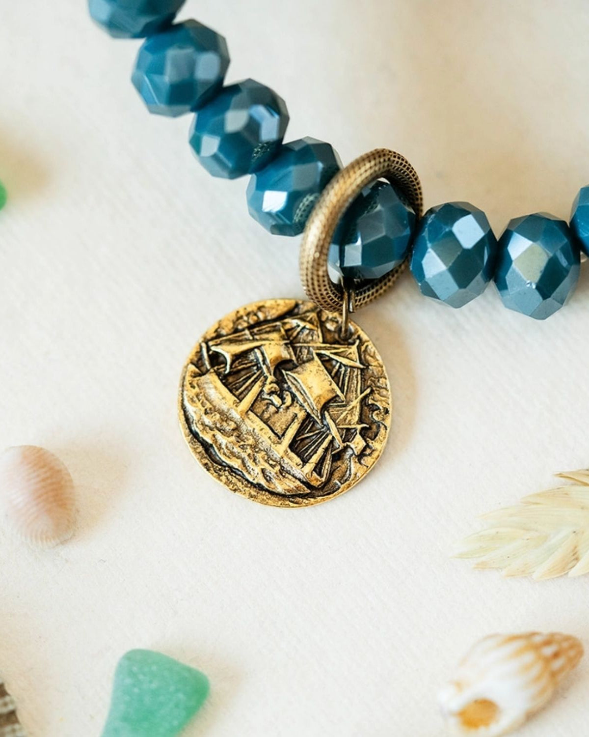 Yacht Rock Ship Charm Bracelet Beaded Bangles Bella Vita Jewelry Gold Plated