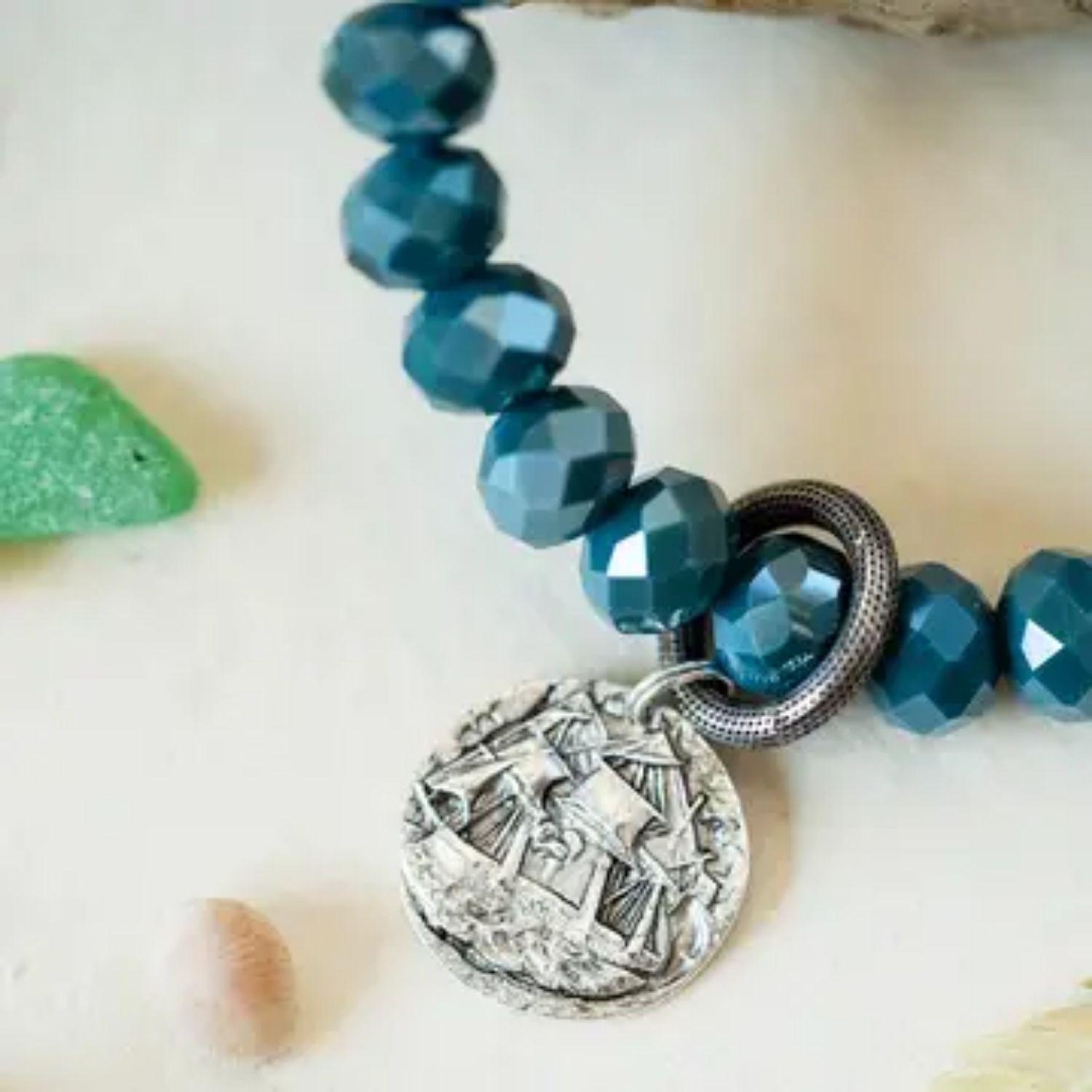 Yacht Rock Ship Charm Bracelet Beaded Bangles Bella Vita Jewelry Antique Pewter