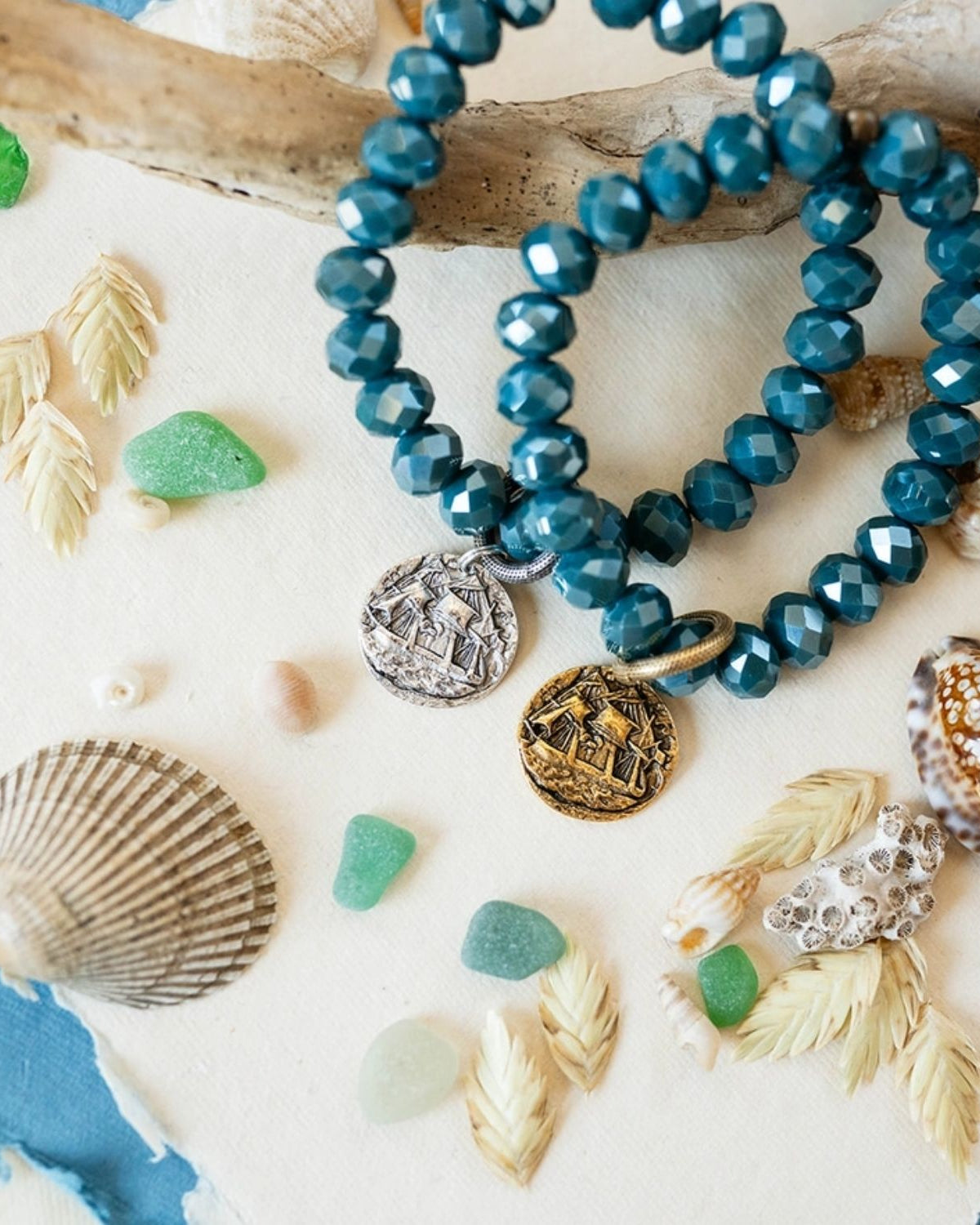 Yacht Rock Ship Charm Bracelet Beaded Bangles Bella Vita Jewelry