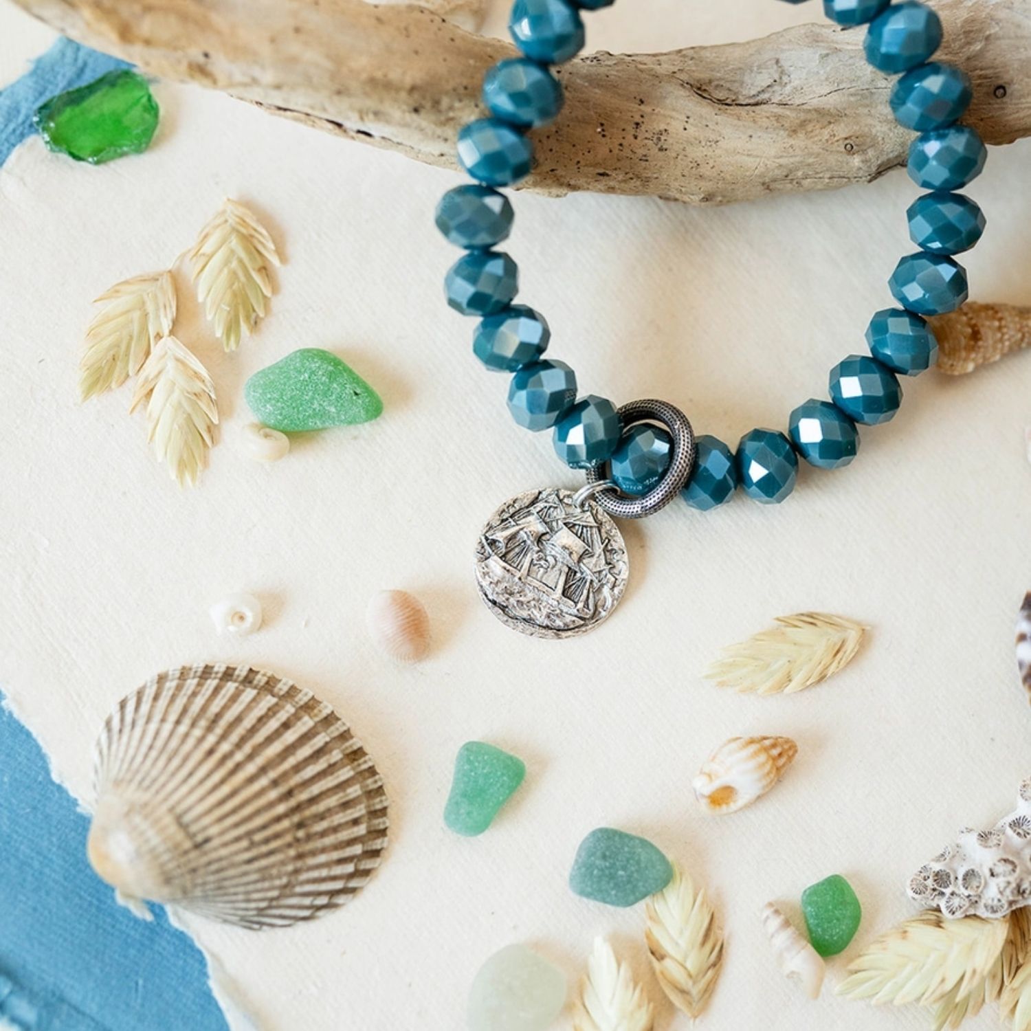 Yacht Rock Ship Charm Bracelet Beaded Bangles Bella Vita Jewelry