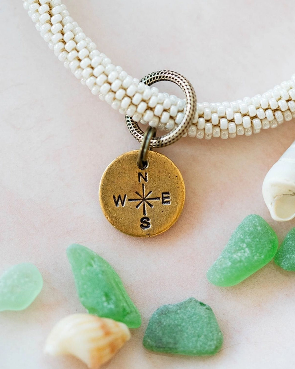 Yacht Rock Beach Charm Bracelet Beaded Bangles Bella Vita Jewelry Gold Plated Compass