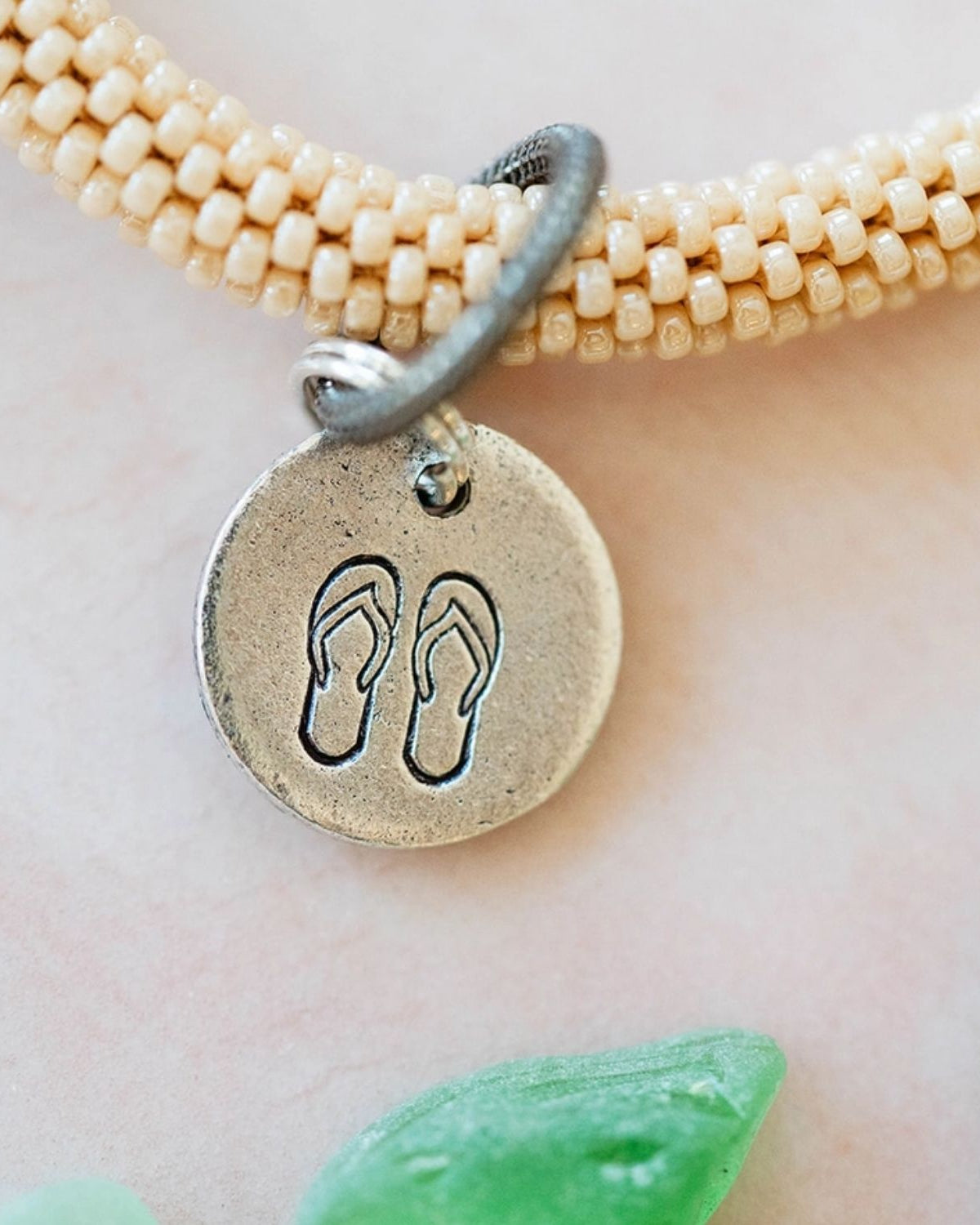 Yacht Rock Beach Charm Bracelet Beaded Bangles Bella Vita Jewelry Antique Pewter Flip Flops