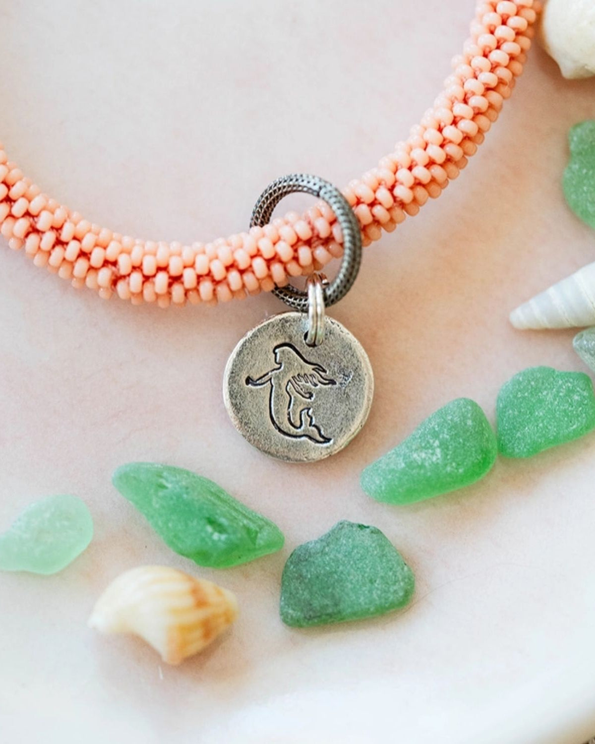 Yacht Rock Beach Charm Bracelet Beaded Bangles Bella Vita Jewelry Antique Pewter Mermaid