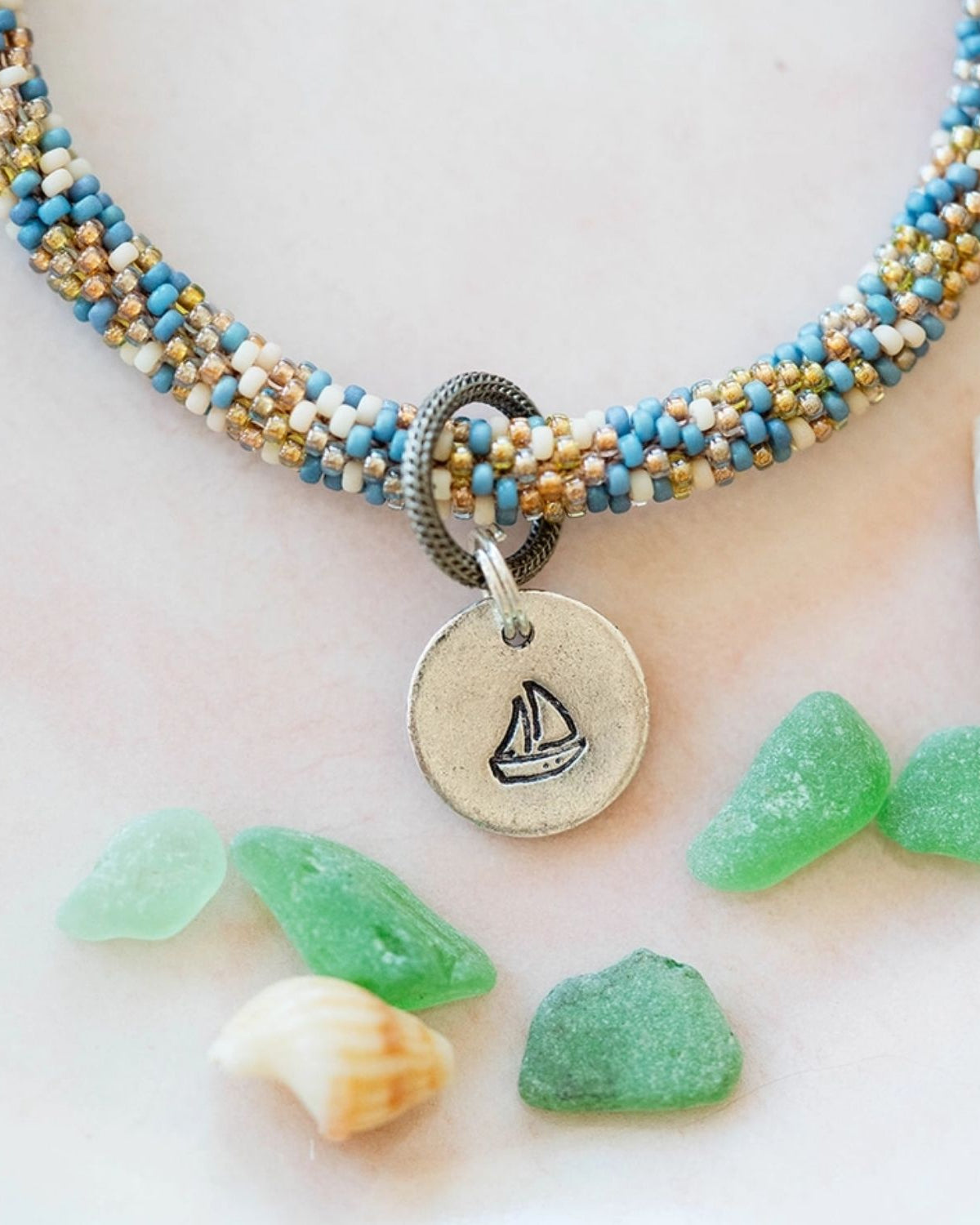 Yacht Rock Beach Charm Bracelet Beaded Bangles Bella Vita Jewelry Antique Pewter Sailboat