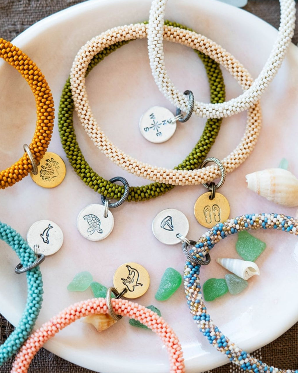 Yacht Rock Beach Charm Bracelet Beaded Bangles Bella Vita Jewelry