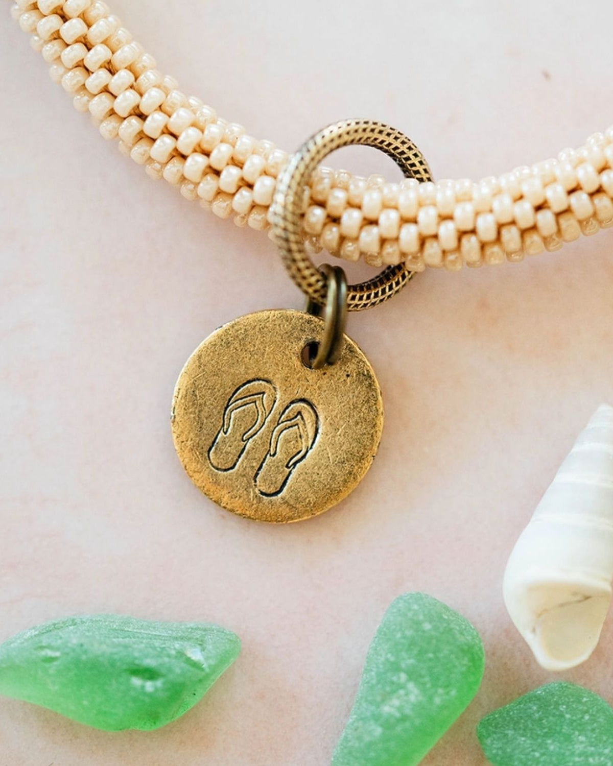 Yacht Rock Beach Charm Bracelet Beaded Bangles Bella Vita Jewelry Gold Plated Flip Flops
