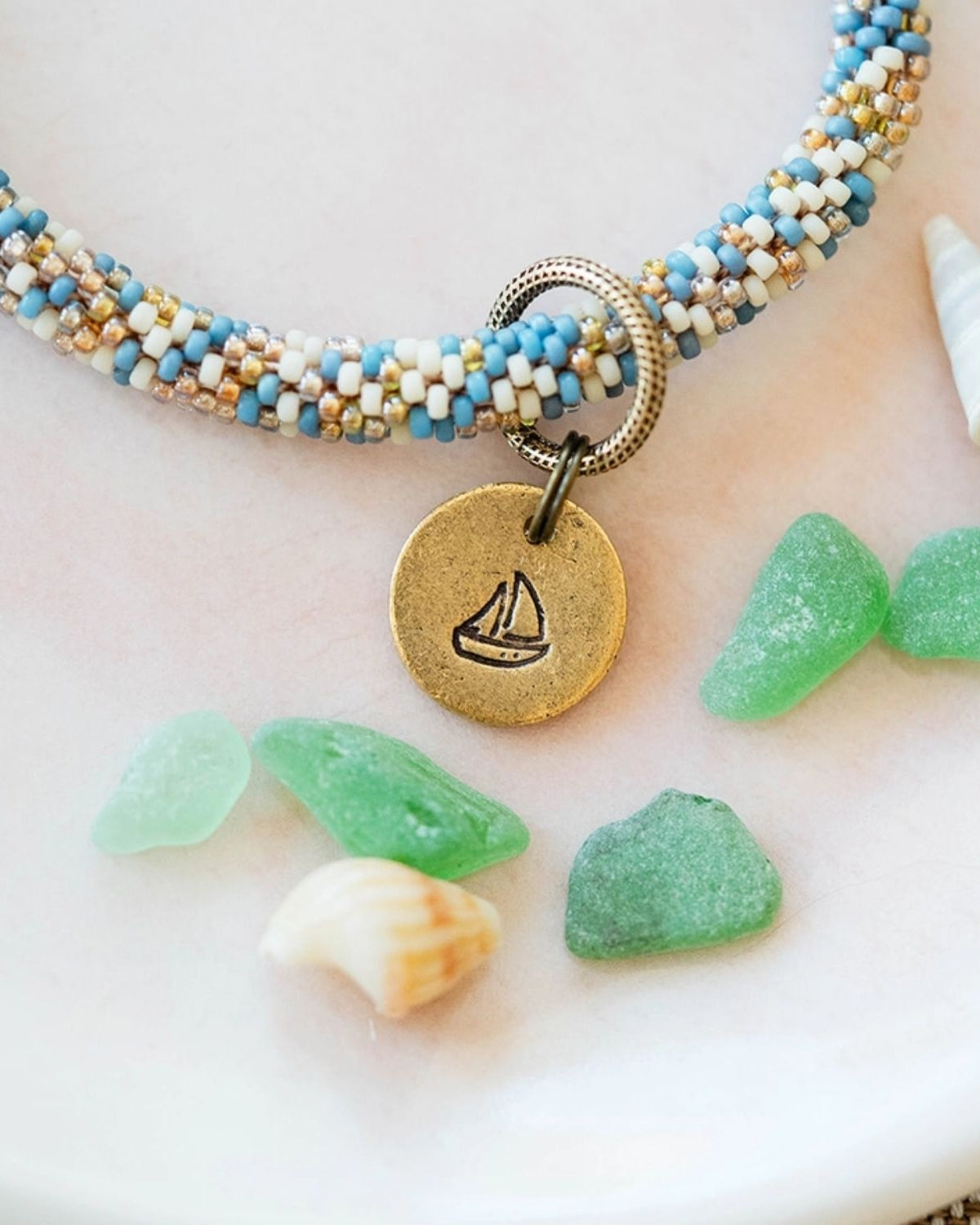 Yacht Rock Beach Charm Bracelet Beaded Bangles Bella Vita Jewelry Gold Plated Sailboat