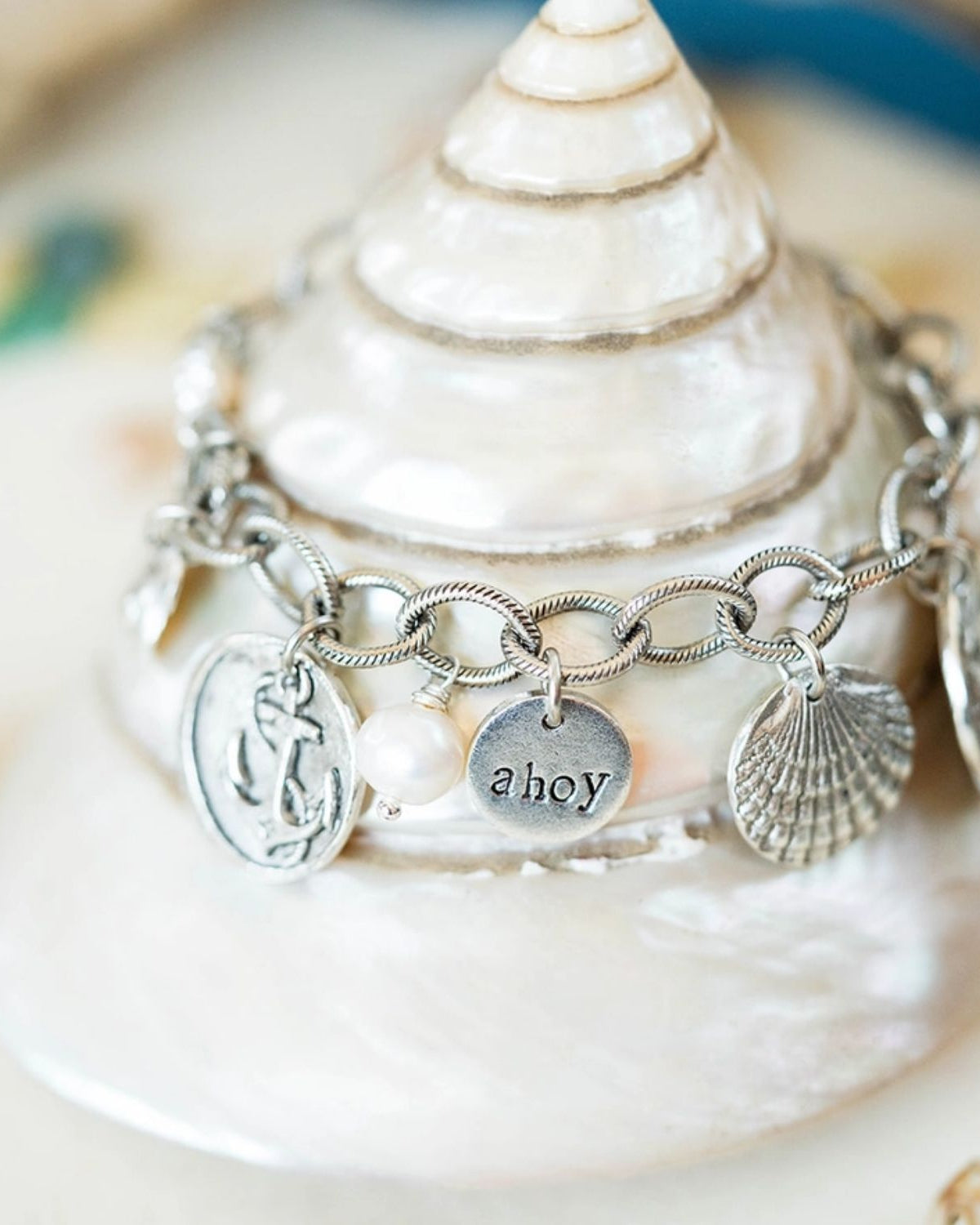 Yacht Rock Statement Charm Bracelet Chain Bracelets Bella Vita Jewelry Antique Pewter / Silver Plated Chain