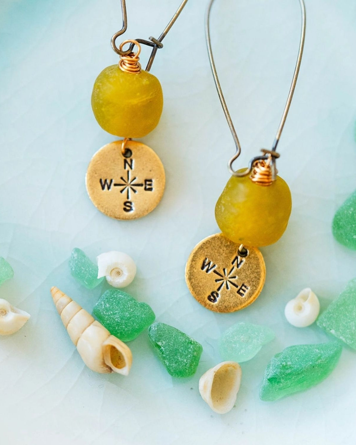 Yacht Rock Beach Charm Earrings Dangle Earrings Bella Vita Jewelry Gold Plated Compass