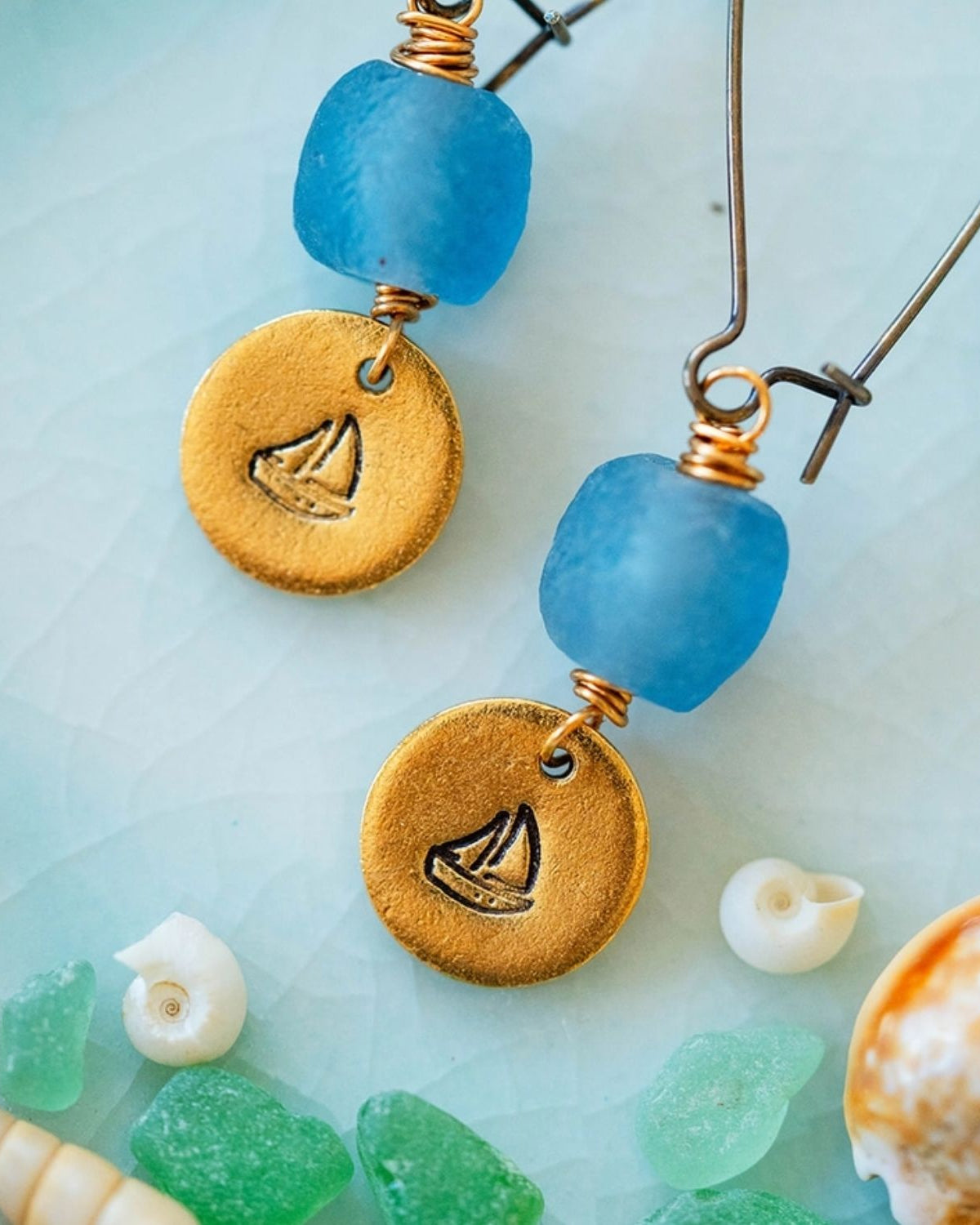Yacht Rock Beach Charm Earrings Dangle Earrings Bella Vita Jewelry Gold Plated Sailboat