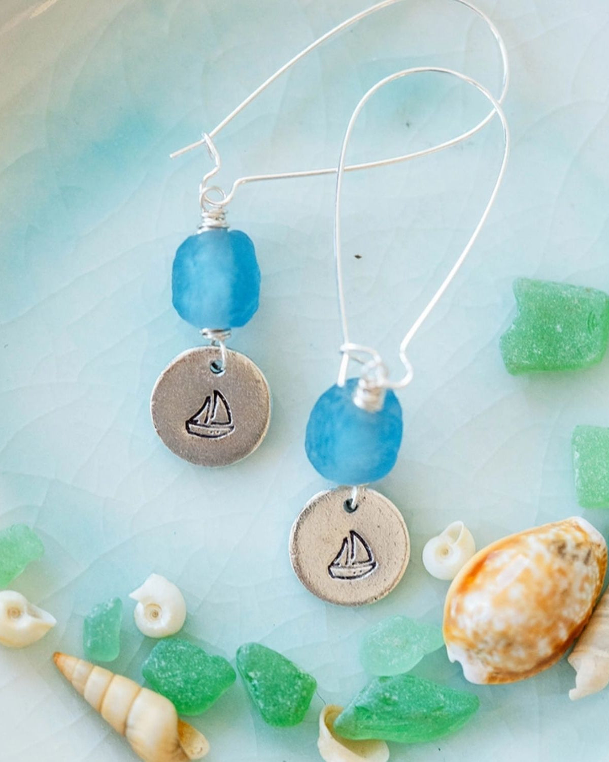 Yacht Rock Beach Charm Earrings Dangle Earrings Bella Vita Jewelry Silver Plated Sailboat