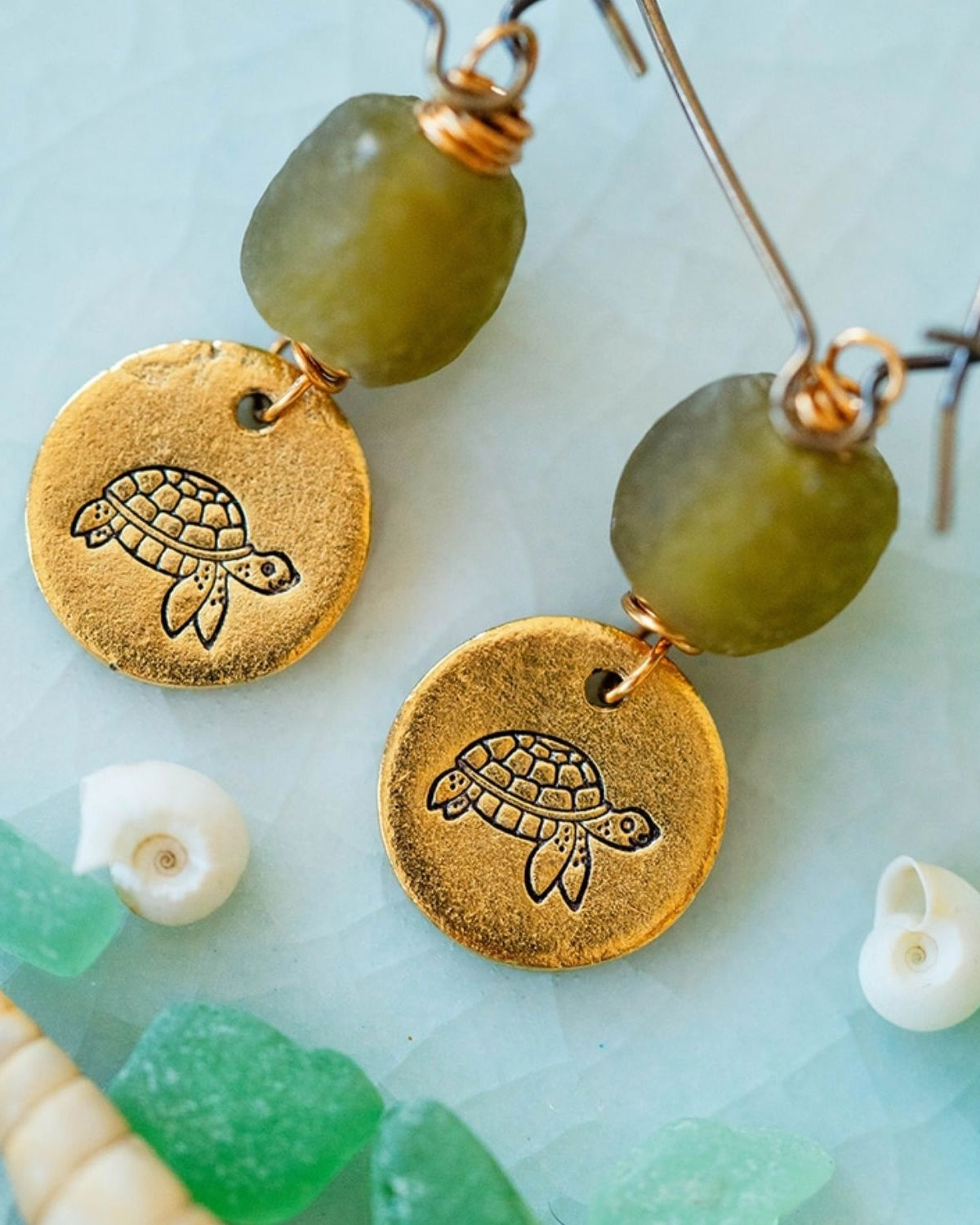 Yacht Rock Beach Charm Earrings Dangle Earrings Bella Vita Jewelry Gold Plated Sea Turtle