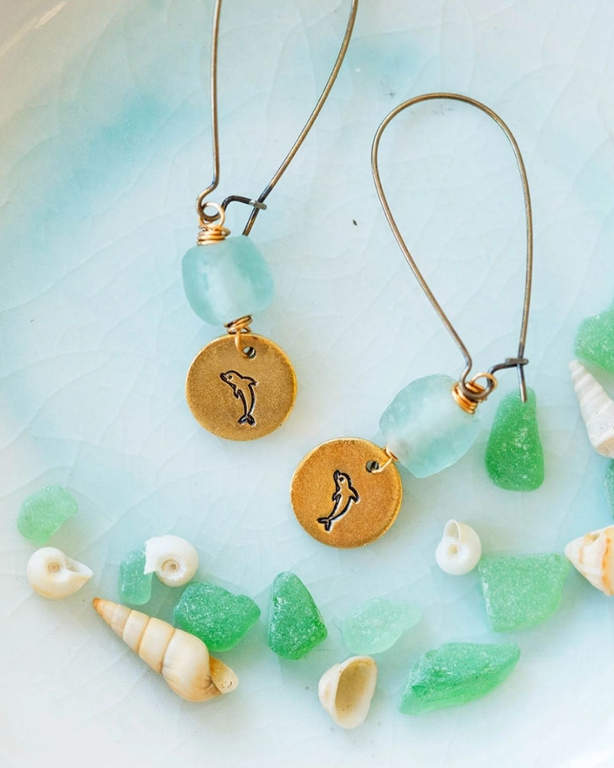 Yacht Rock Beach Charm Earrings Dangle Earrings Bella Vita Jewelry Gold Plated Dolphin