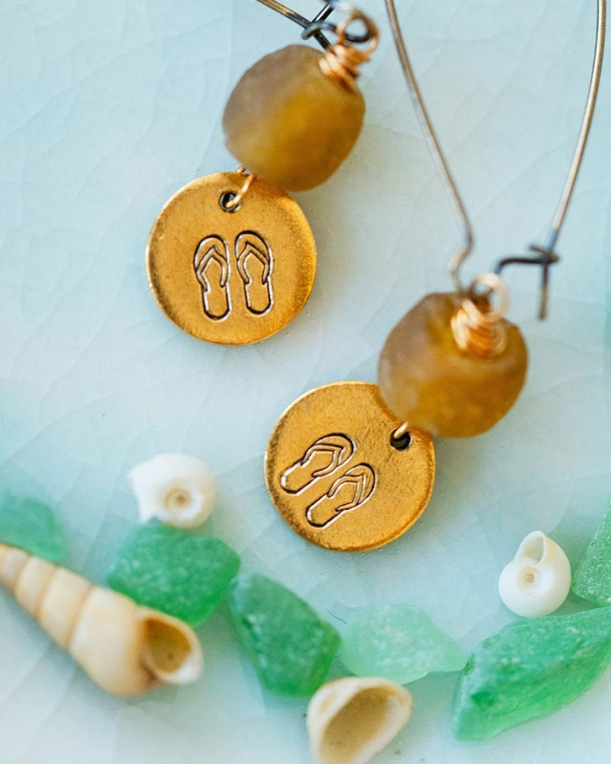 Yacht Rock Beach Charm Earrings Dangle Earrings Bella Vita Jewelry Gold Plated Flip Flops