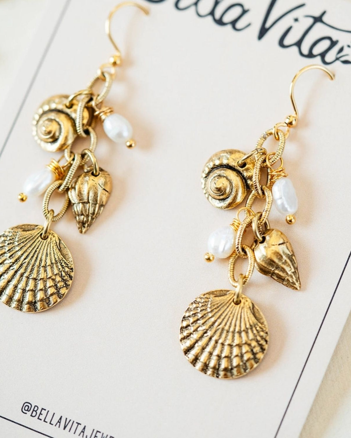 Yacht Rock Shell Earrings Dangle Earrings Bella Vita Jewelry Gold Plated