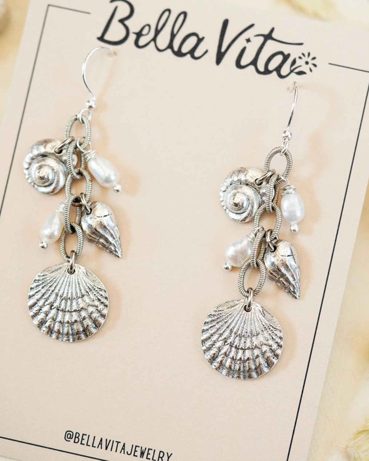 Yacht Rock Shell Earrings Dangle Earrings Bella Vita Jewelry Antique Pewter