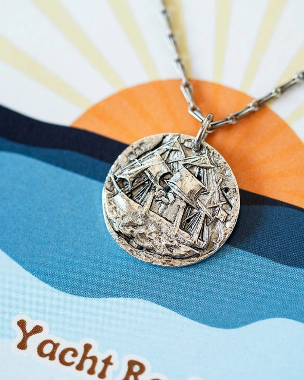 Yacht Rock Ship Necklace Charm + Pendant Necklaces Bella Vita Jewelry Pewter Charm/Silver Plated Chain